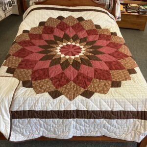 Giant Dahlia Hand Stitched Quilt in Shades of Brown and Reds