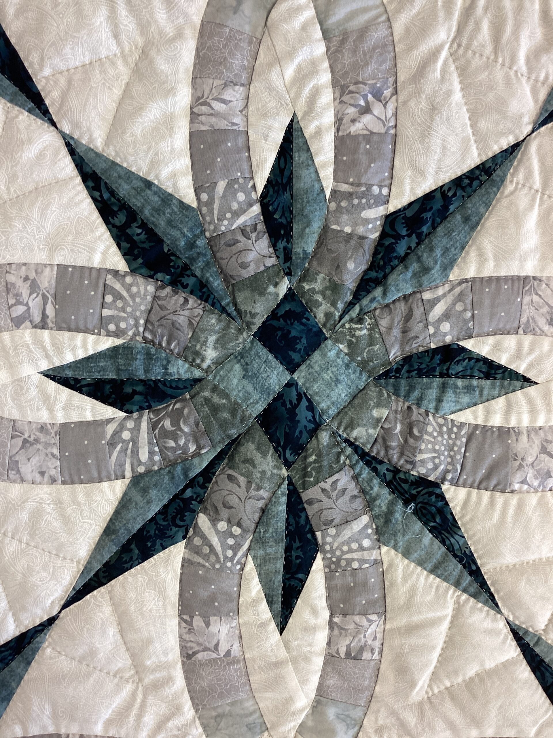 Wedding Star Quilt in Grey and Blue Batiks - Image 2