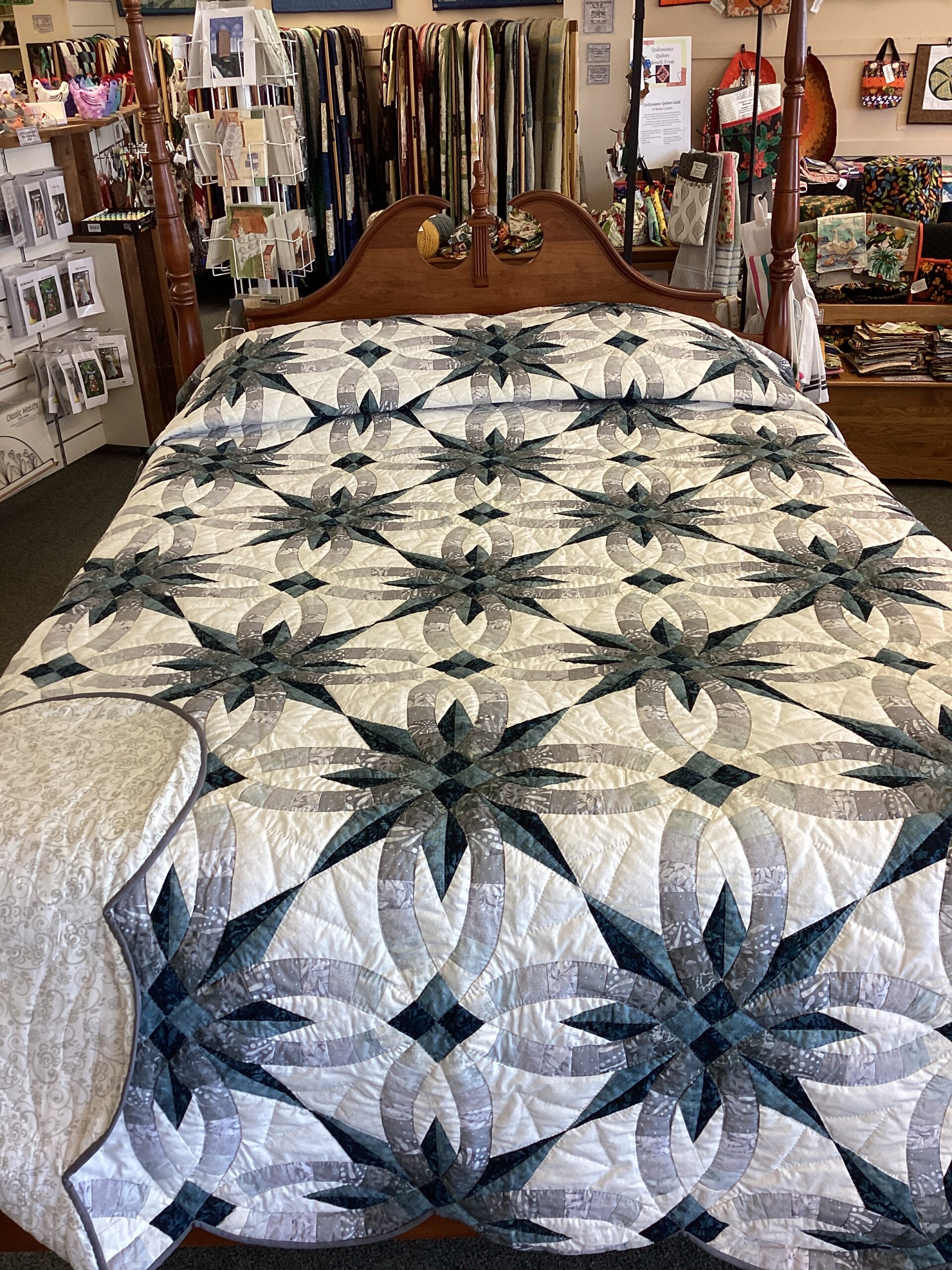 Wedding Star Quilt in Grey and Blue Batiks