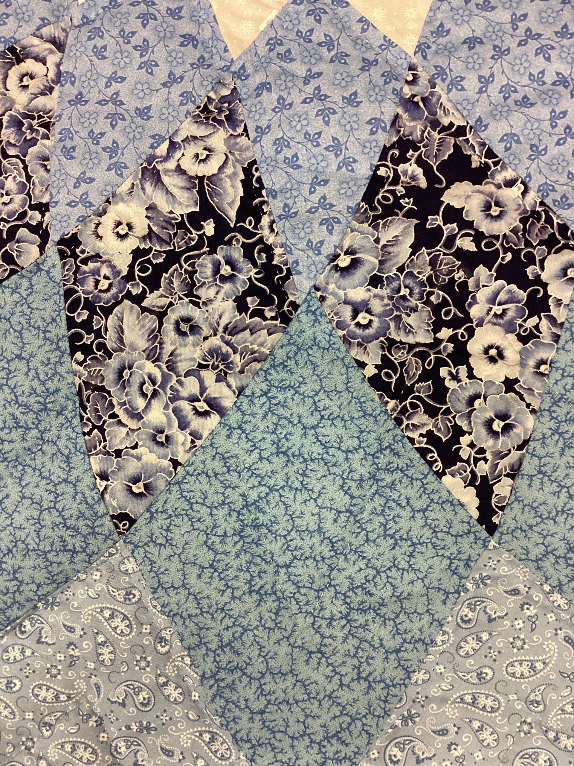 Giant Dahlia Hand Stitched Quilt in Shades of Blue - Image 3