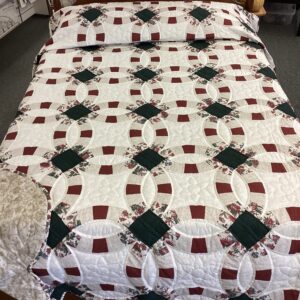 Burgundy and Evergreen Colored Double Wedding Ring with Floral  Printed interlocking Rings size Queen