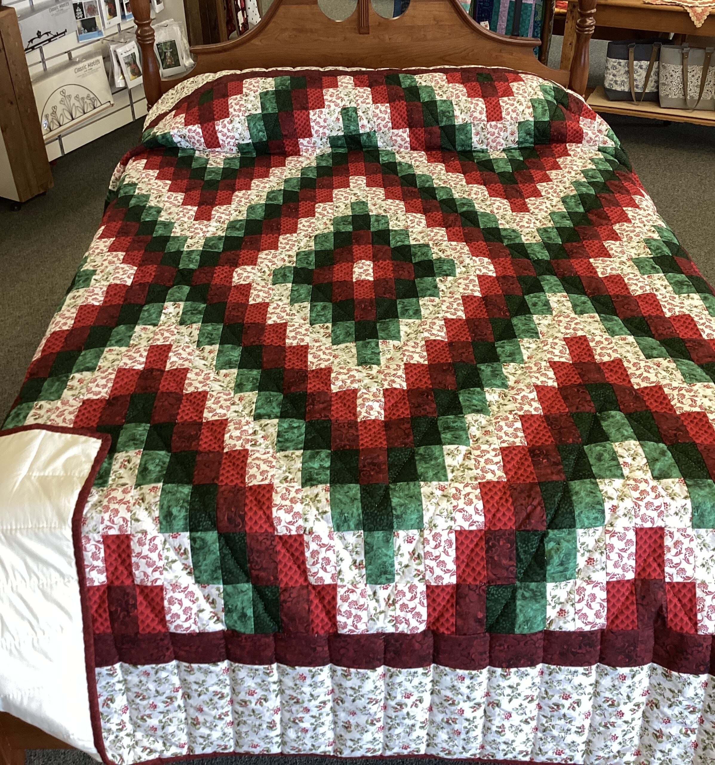 Queen Size Scrappy Diamond Shape Christmas Quilt