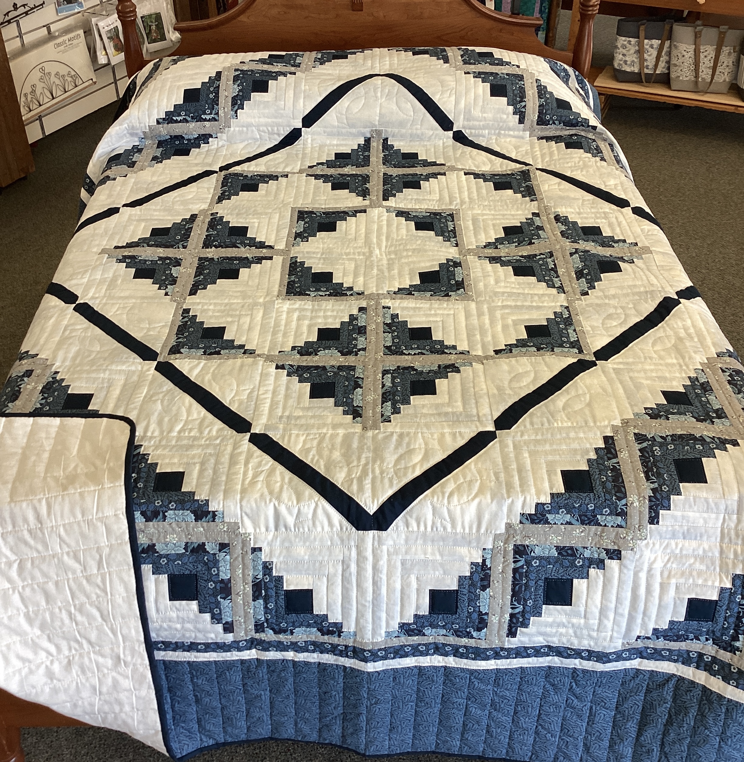 Blazing Log Cabin in Shades of Blue and Gey