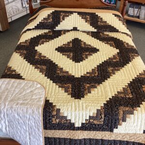 Queen Size Log Cabin Quilt In Butter Yellow, Black and Gold