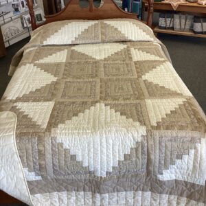 Queen Size Taupe and Cream Log Cabin Star