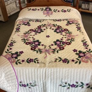 Garden Bouquet Needle-turned Applique Queen Size Quilt In Shades of Prink and Purple