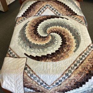 Amish Hand Quilted Spinning Trip  Queen Size In Browns and Greys
