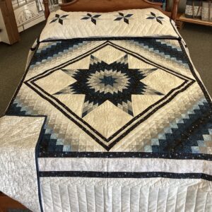 Star N Common Queen Size Hand-Stitched Quilt in Blues and Greys