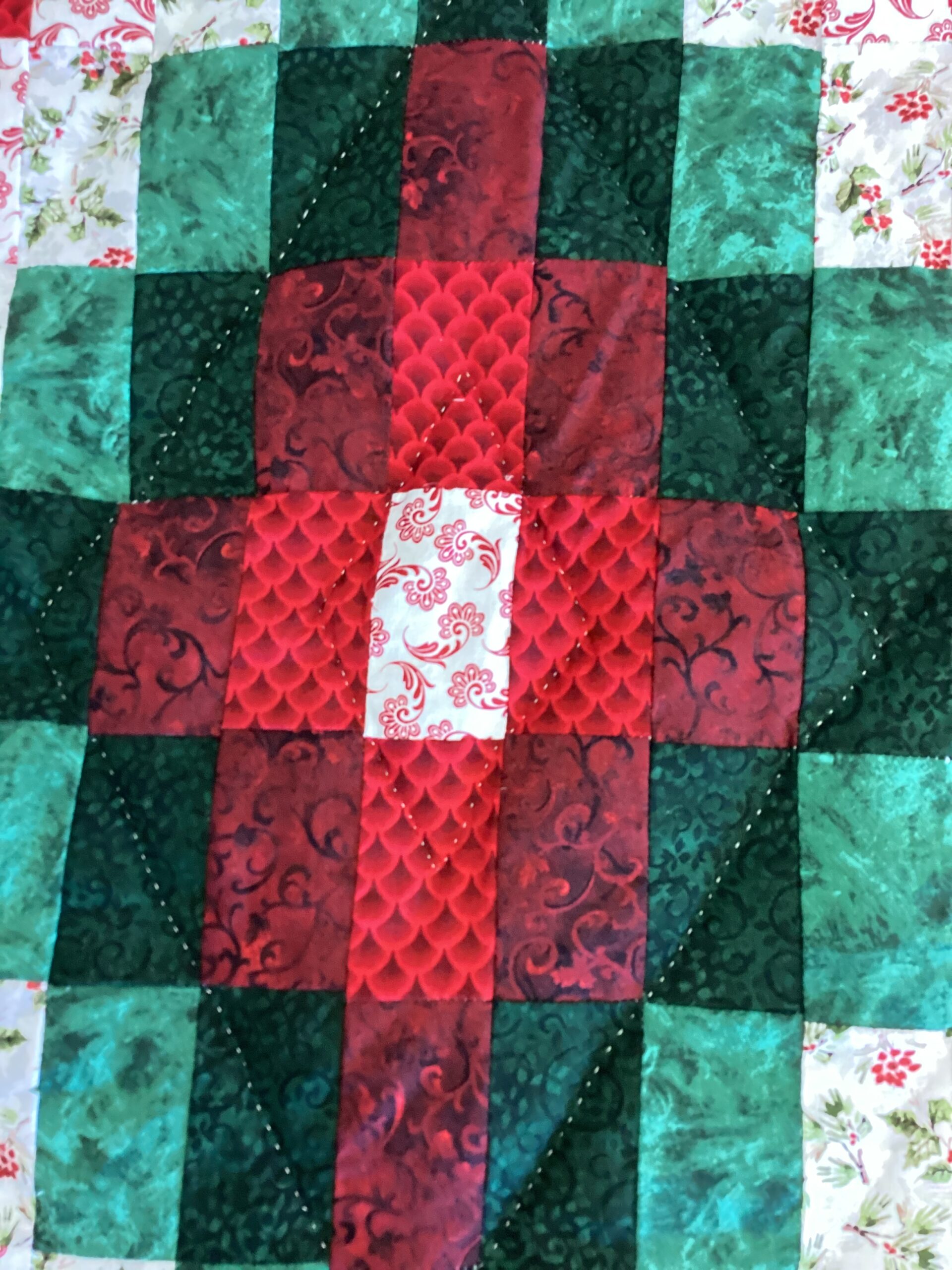 Queen Size Scrappy Diamond Shape Christmas Quilt - Image 5