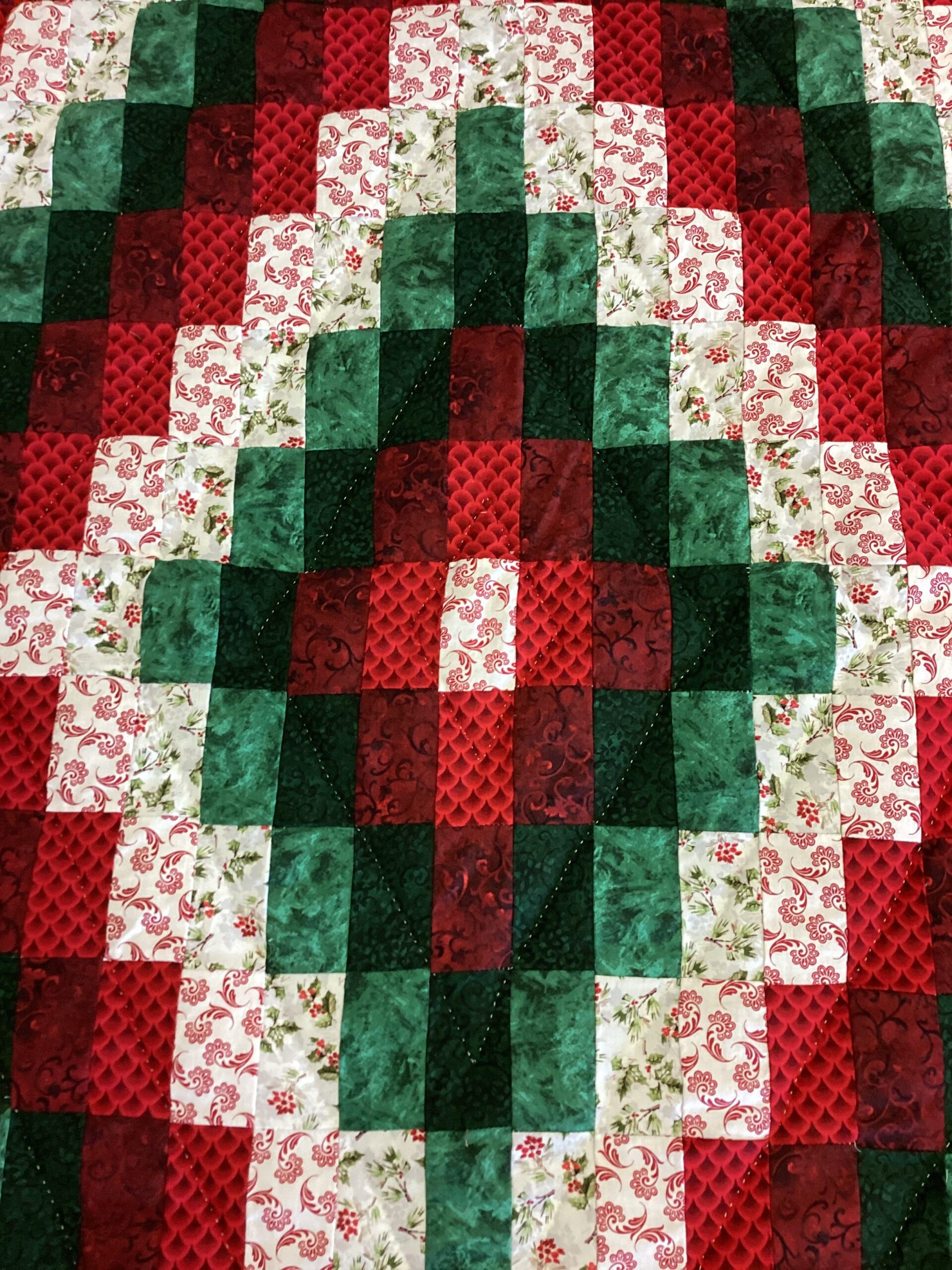 Queen Size Scrappy Diamond Shape Christmas Quilt - Image 8