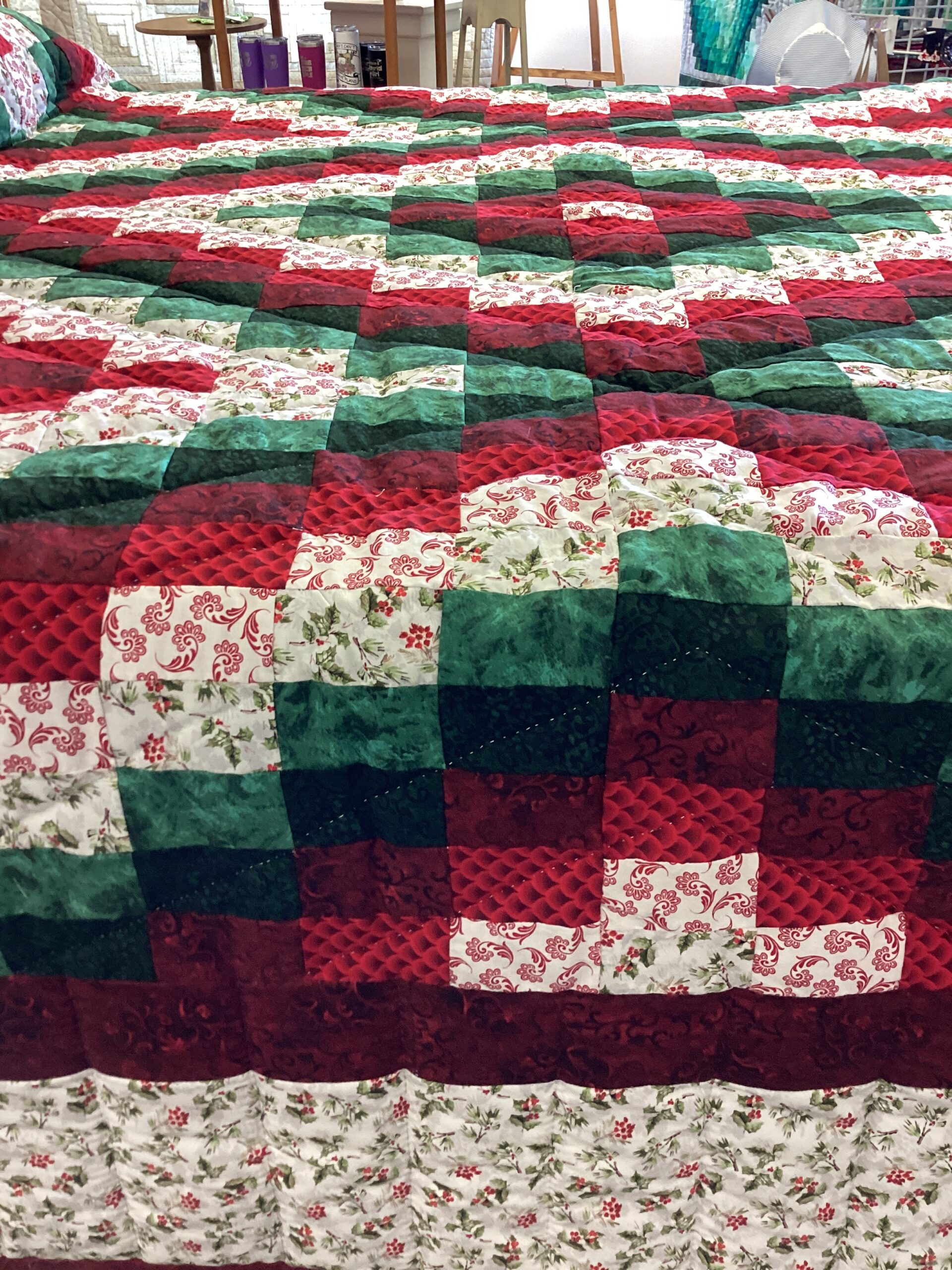 Queen Size Scrappy Diamond Shape Christmas Quilt - Image 4