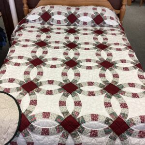 Burgundy and Evergreen Colored Double Wedding Ring with Floral Printed interlocking Rings size Queen