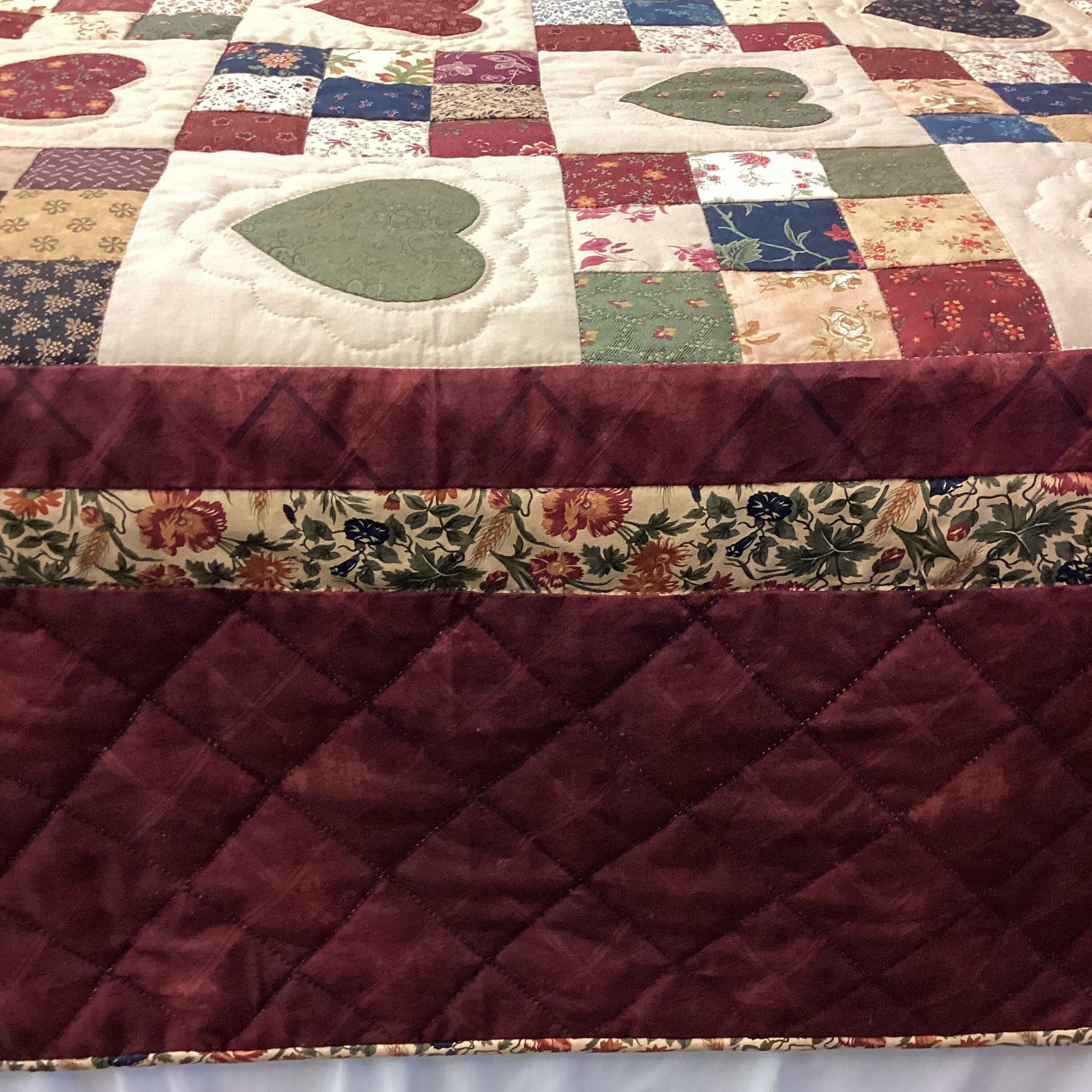 King Size 9 Patch with Hearts with a Burgundy Border - Image 3