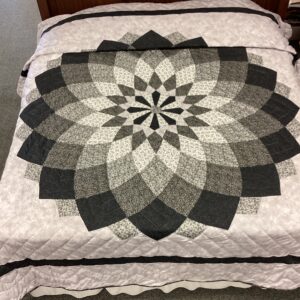 Elegant Black ,White and Grey Giant Dahlia Hand Stitched Quilt in King Size