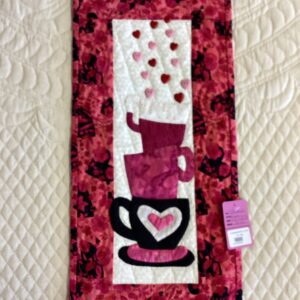 Valentine  Hand Applique Coffee and Conversation Heart Buttons Wall Hanging