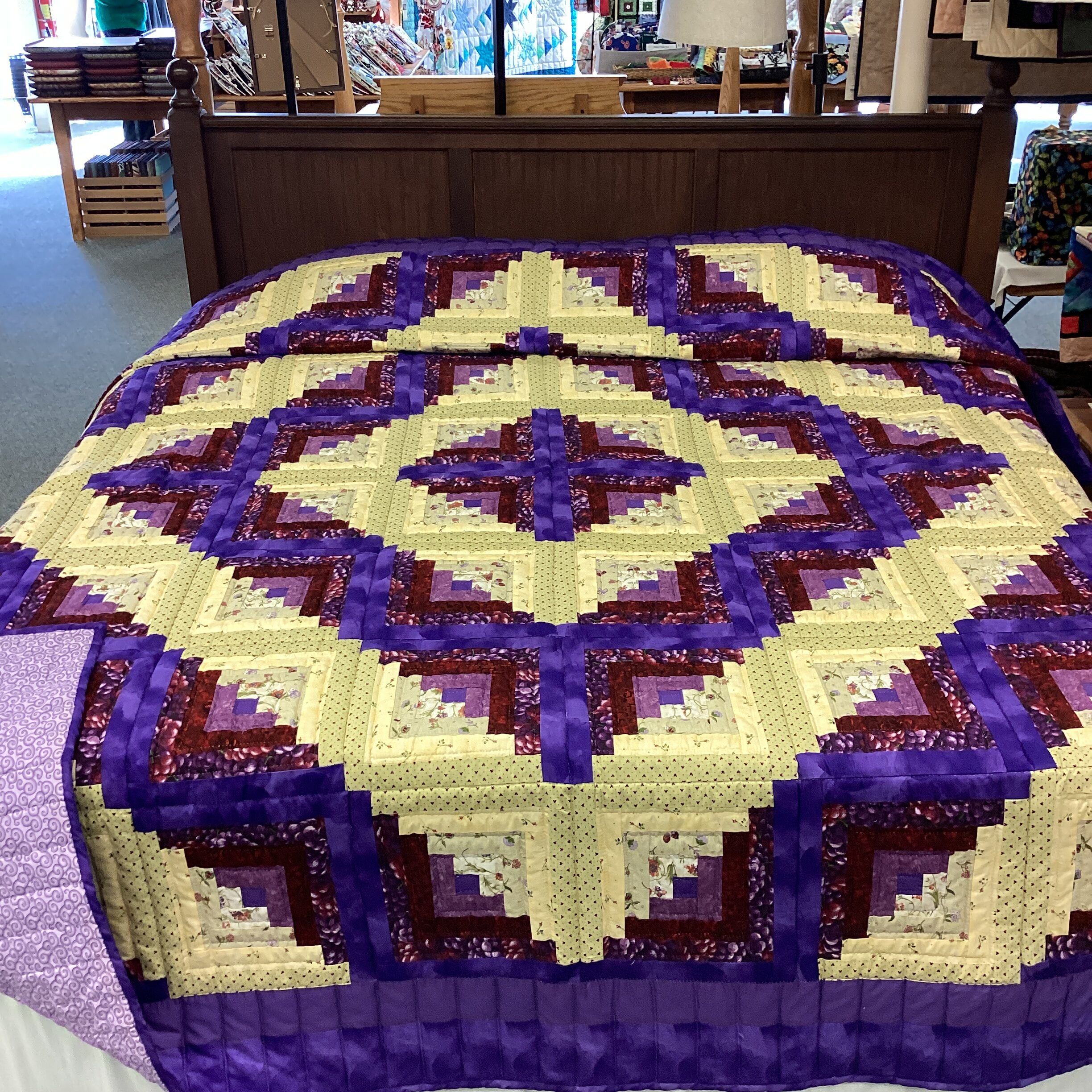Purple and Butter Yellow Log Cabin King Size Quilt - Image 6