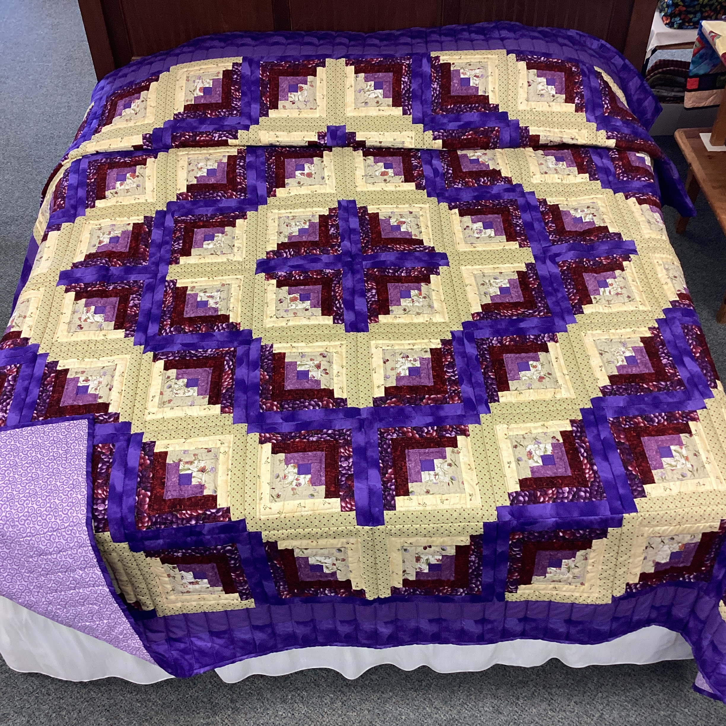 Purple and Butter Yellow Log Cabin King Size Quilt