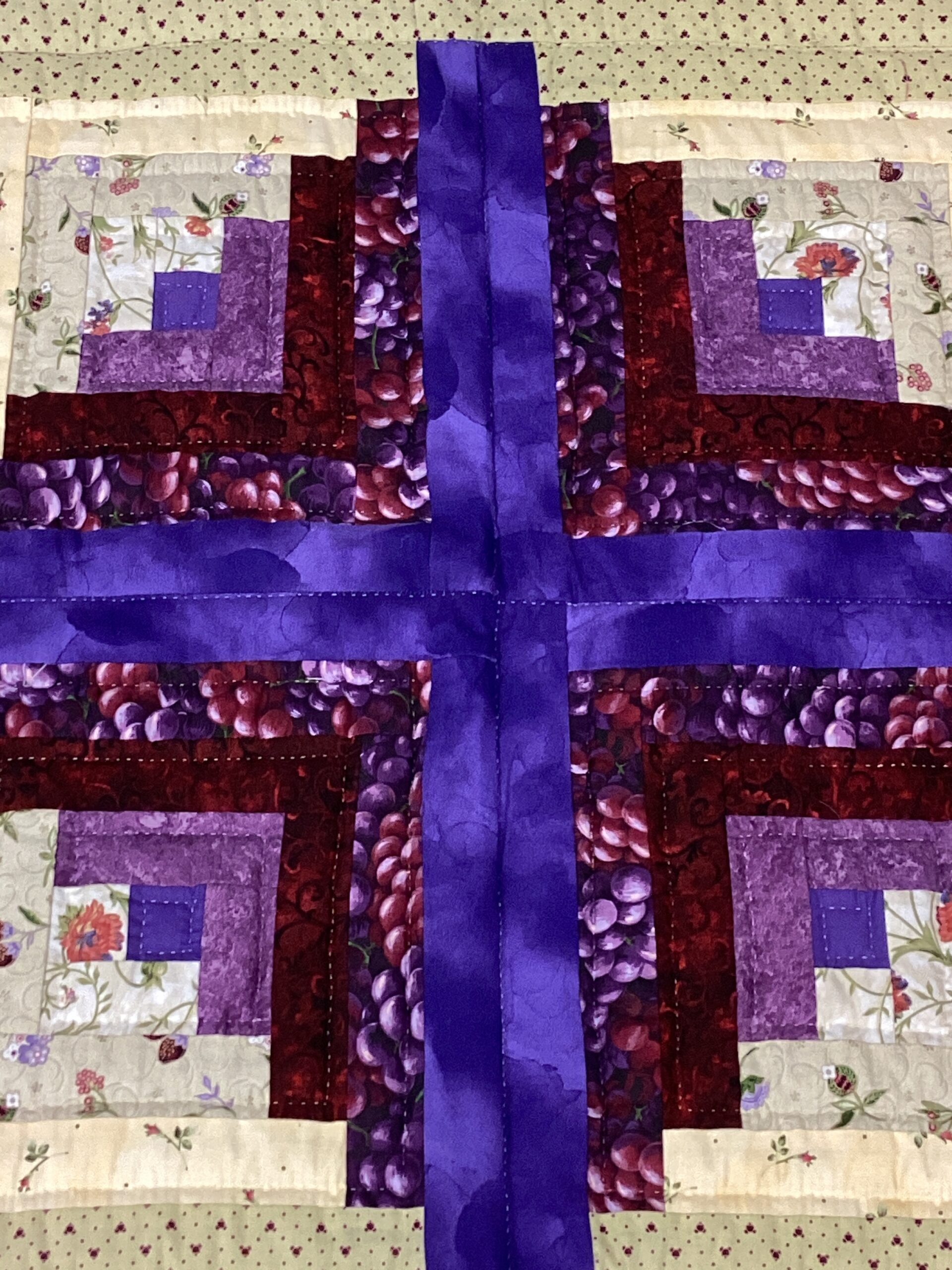 Purple and Butter Yellow Log Cabin King Size Quilt - Image 4