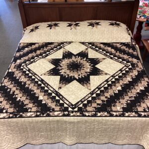 Star N Common King Size Hand-Stitched Quilt in Black and a Creamy Champagne