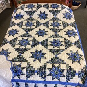 Blue Pansy Flower Dahlia Log Cabin