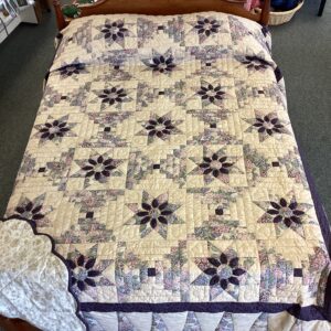 Rhododendron Flower Fabric Dahlia Log Cabin in Queen Size