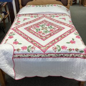 Spring  Flower Applique Queen Size Quilt in shades of Pink and Florals