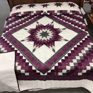 Star N Common King Size Hand-Stitched Quilt in Black and a Burgundy Wine Color
