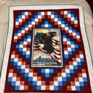 Handmade Amish patriotic quilt throw with eagle and American flag panel