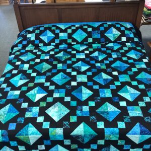 Jewel Box Pattern in Black, Teal Blue and Green Batik Fabrics