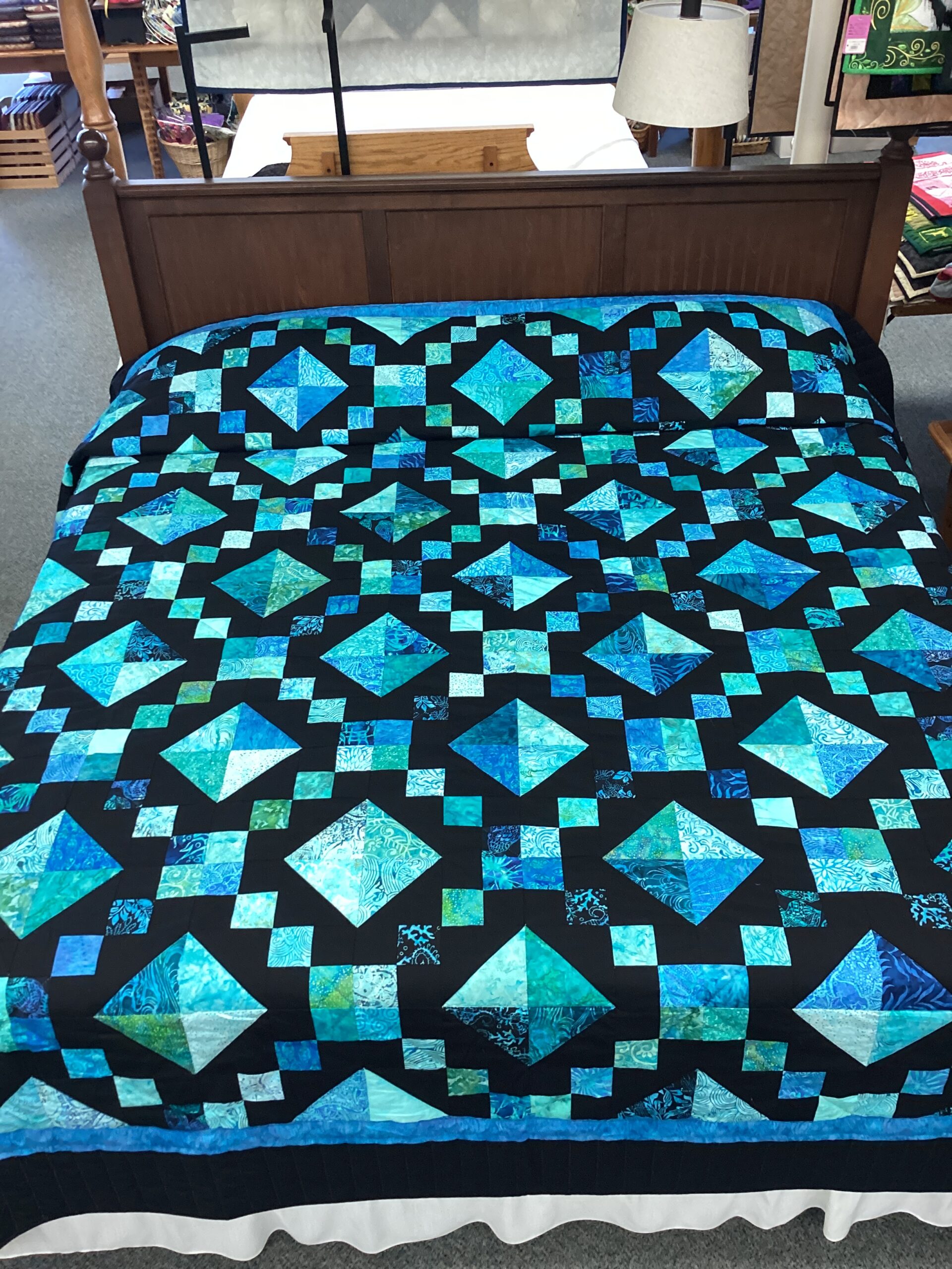 Jewel Box Pattern in Black, Teal Blue and Green Batik Fabrics