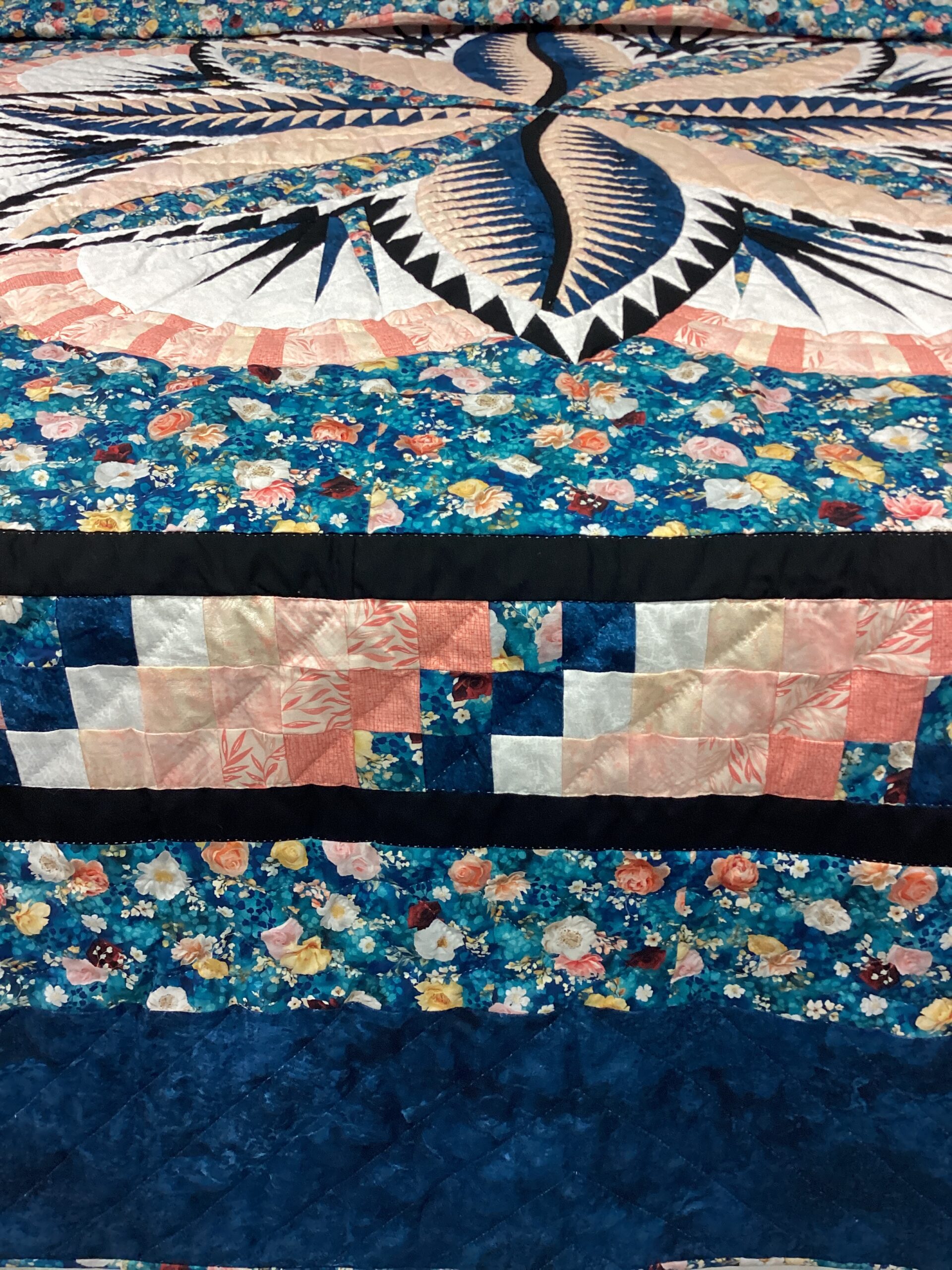King Size Hand Quilted Quilt Fire Island Hosta with Beautiful Florals - Image 4