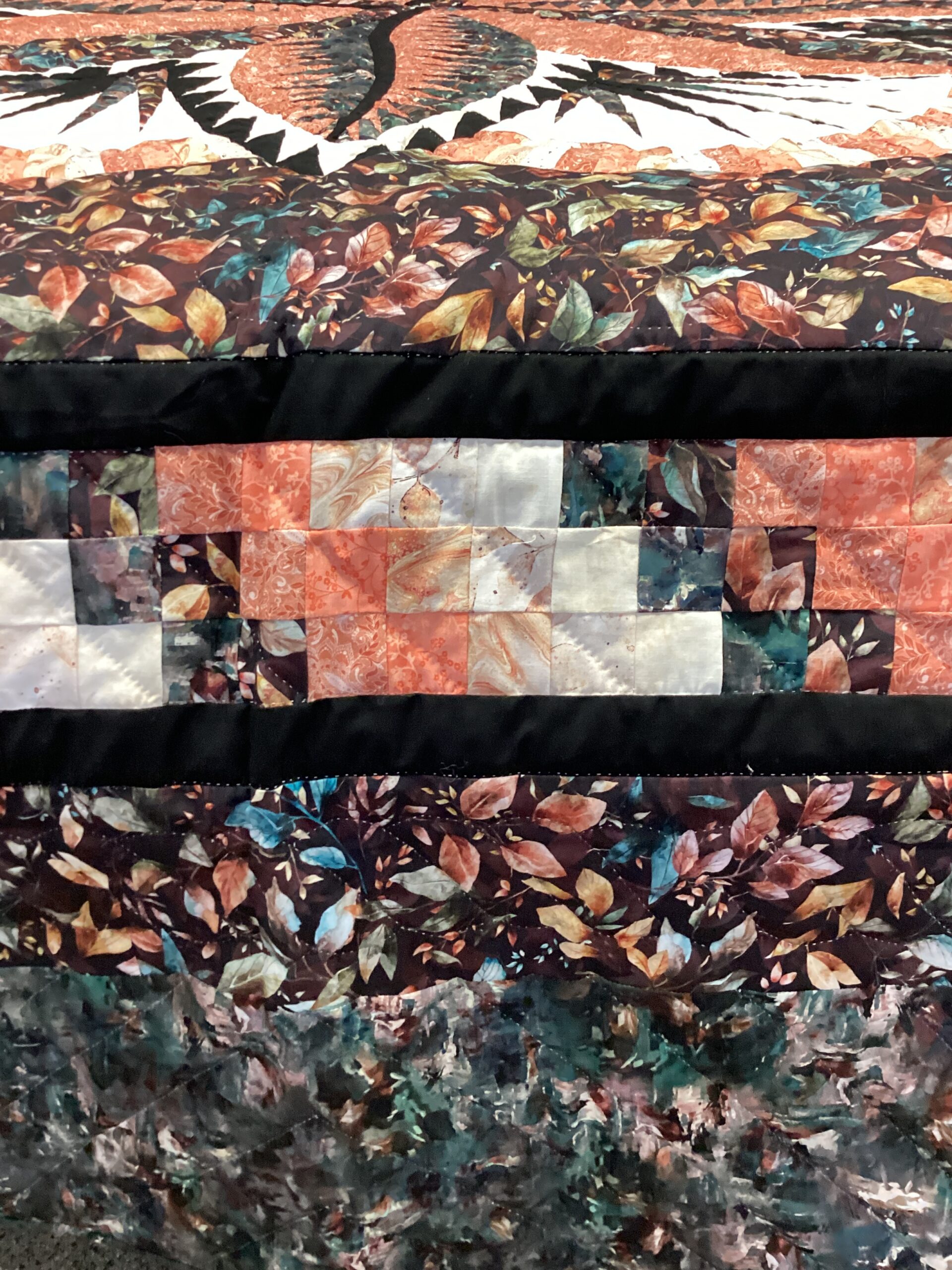 Queen Size Hand Quilted Quilt Fire Island Hosta in Fall Colors - Image 4