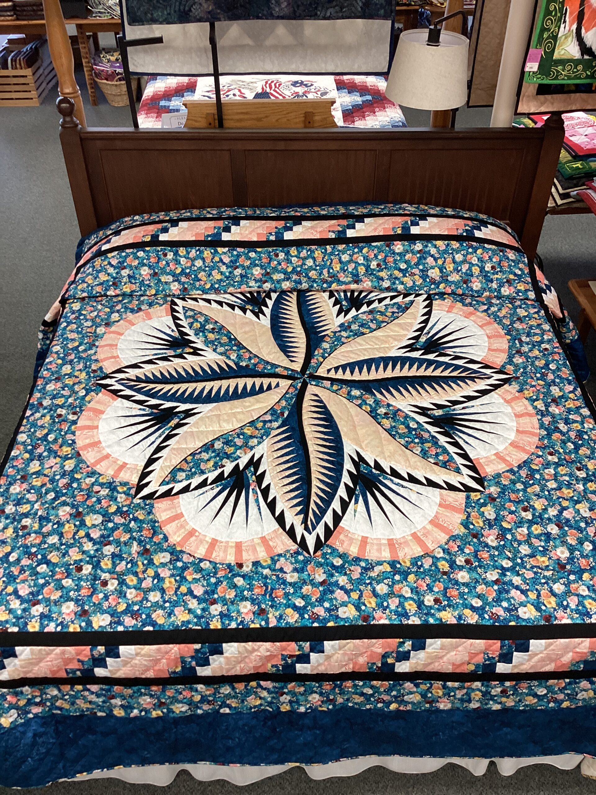 King Size Hand Quilted Quilt Fire Island Hosta with Beautiful Florals