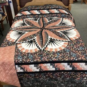 Queen Size  Hand Quilted Quilt Fire Island Hosta in Fall Colors