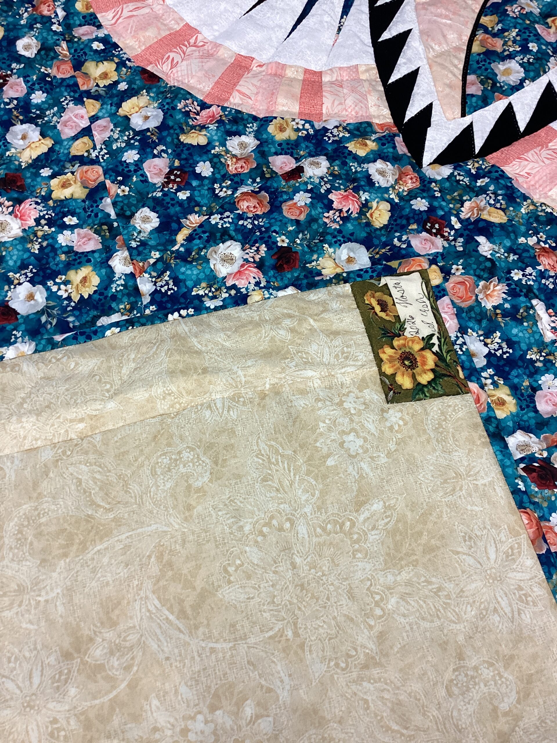 King Size Hand Quilted Quilt Fire Island Hosta with Beautiful Florals - Image 6