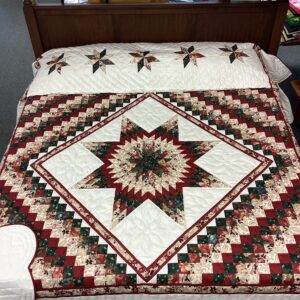 Star N Common King Size Hand-Stitched Quilt in Burgundy ,Cream and Evergreen